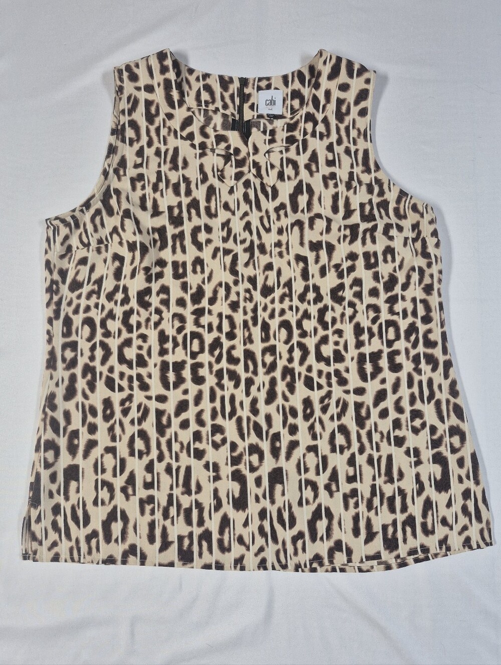 Cabi Leopard Print Sleeveless Top Style 3070 Ginger Keyhole Neck Womens Medium